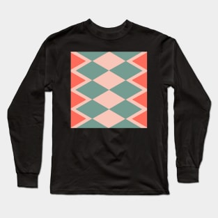 Teal Orange Tile Retro Long Sleeve T-Shirt